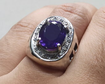 Handmade 7 Carat Amethyst Ring: Sterling Silver February Birthstone