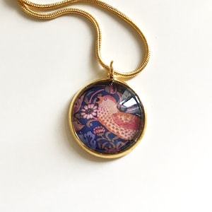ART GLASS PENDANT William Morris &quot;Strawberry Thief&quot; Round