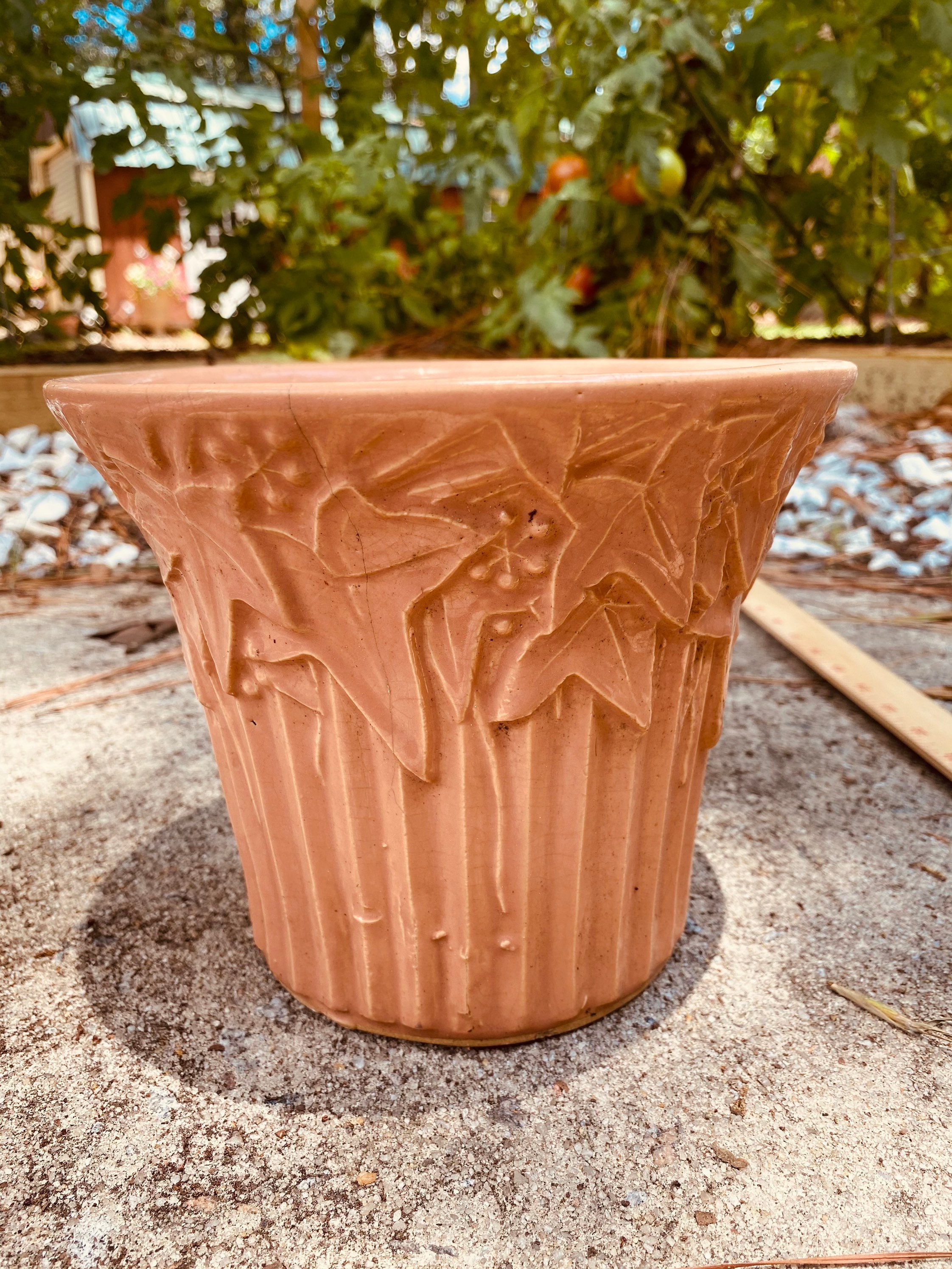 McCoy Pottery Jardiniere with Ivy Pattern Salmon Pink Rare Etsy