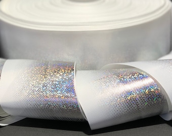 SILVER White hologram ombré designer grosgrain ribbon