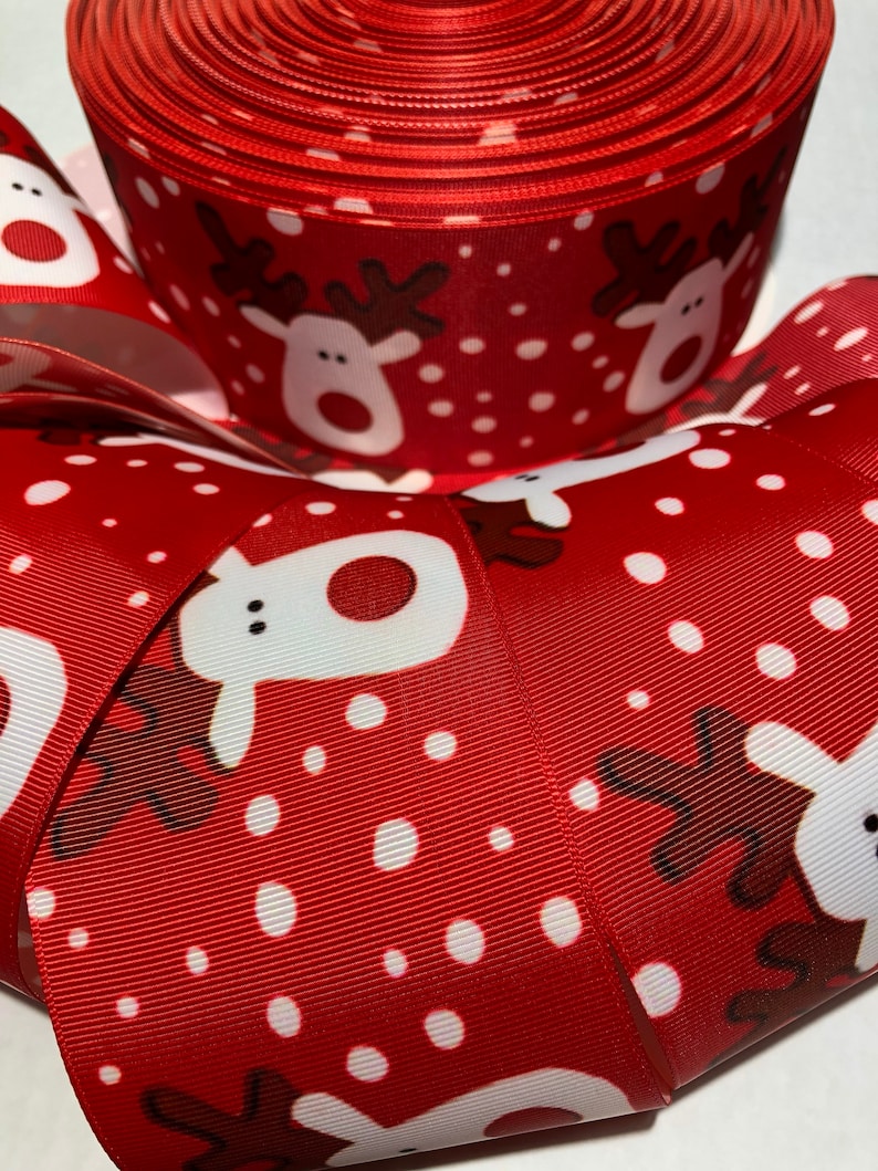 3 Riendeer Grosgrain ribbon 1.5 Christmas ribbon image 1