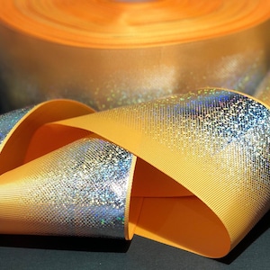 SILVER Yellow Gold Hologram Ombré Glitter Designer Grosgrain Ribbon