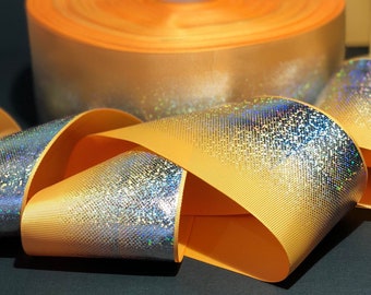 SILVER Yellow Gold Hologram Ombré Glitter Designer Grosgrain Ribbon