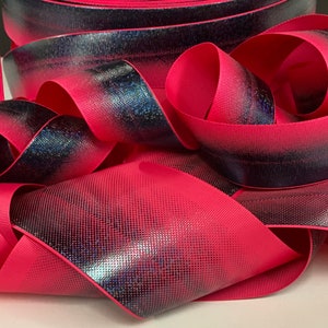 SHOCKING PINK BLACK Ombre Hologram Glitter Grosgrain Ribbon