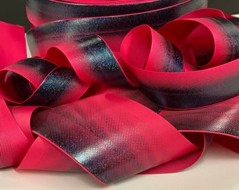 SHOCKING PINK BLACK Ombre Hologram Glitter Grosgrain Ribbon