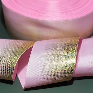 GOLD HOLOGRAM OMBRÉ glitter grosgrain cheer ribbon light pink