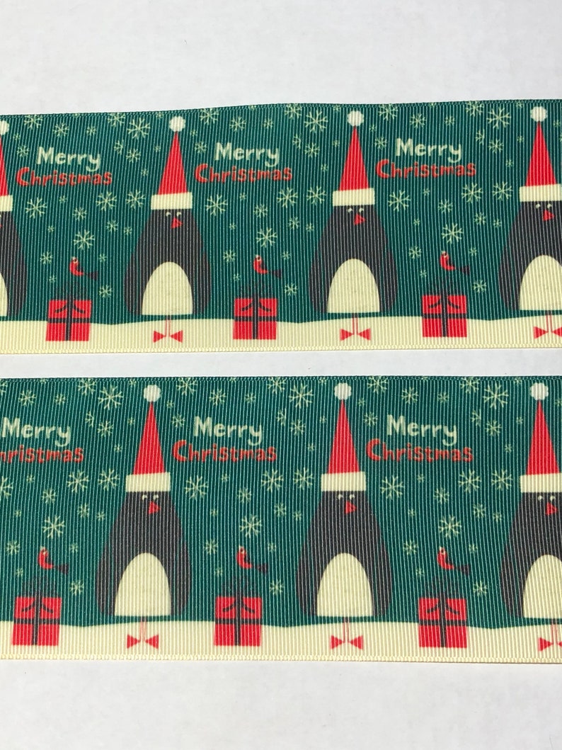 3 Merry Christmas Penguin 1.5 Grosgrain Holiday Ribbon
