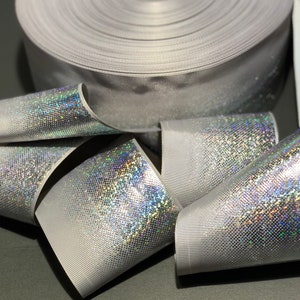 SILVER Gray hologram ombré glitter designer grosgrain ribbon grey