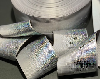 SILVER Gray hologram ombré glitter designer grosgrain ribbon grey