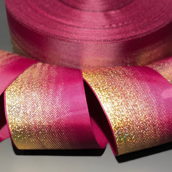 GOLD HOLOGRAM OMBRÉ glitter cheer Grosgrain ribbon maroon