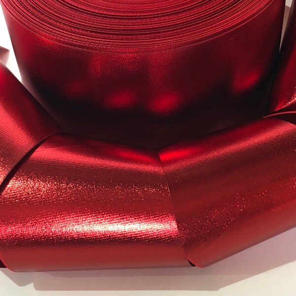 Solid Red Vinyl Autograph Metallic Grosgrain Cheer Ribbon