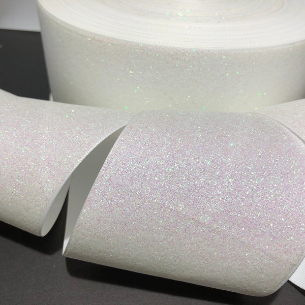 3" White Iridescent Glitter Tik Tock Grosgrain Cheer Ribbon