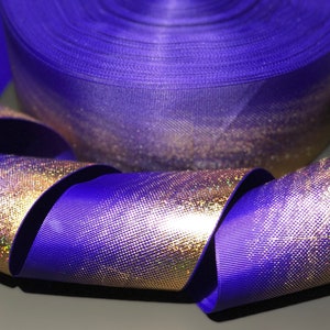 GOLD HOLOGRAM OMBRÉ glitter grosgrain cheer ribbon purple