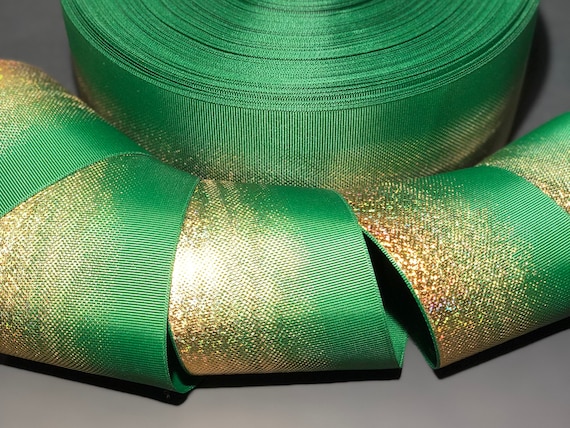 GOLD HOLOGRAM OMBRÉ glitter ribbon grosgrain cheer forrest green