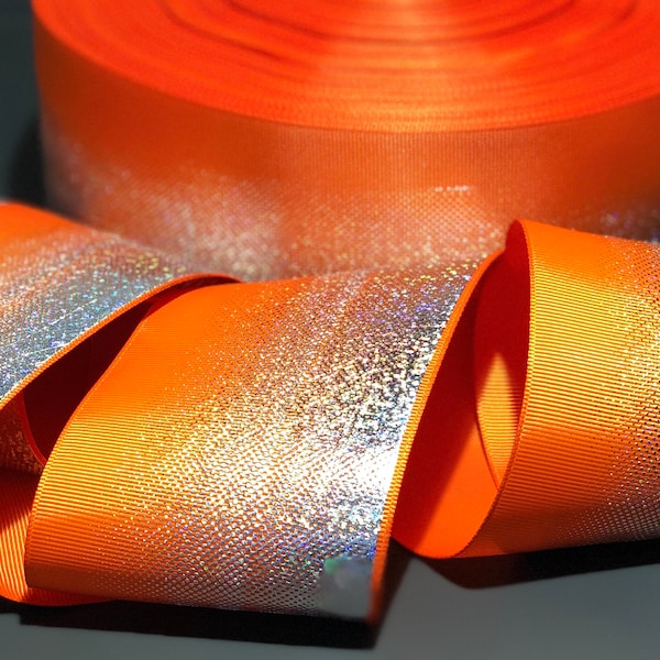 SILVER Orange Hologram Glitter Ombré Designer Ribbon