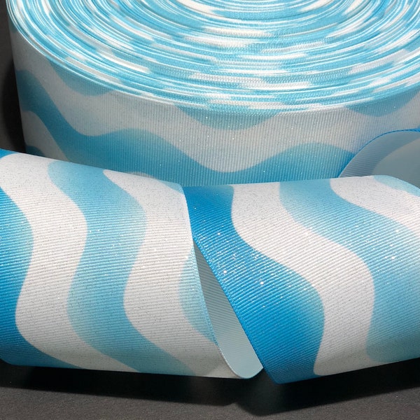 Turquoise Glitter Ombré Wave Grosgrain Cheer Ribbon