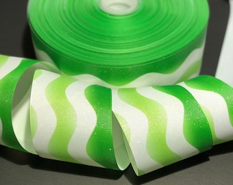 Green Ombré Glitter Wave Cheer Grosgrain Ribbon