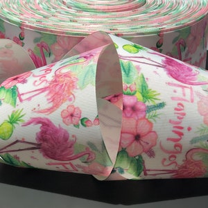 Fabulous Pink Floral Flamingo Cheer Grosgrain Tick Tock Ribbon