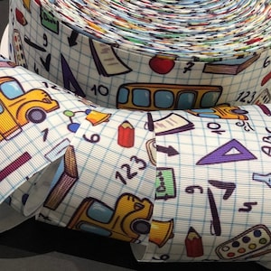 Back to School Chemistry Bus Tick Tock Cheer Grosgrain Cheer Ribbon