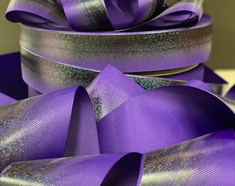 PURPLE BLACK OMBRÉ Glitter Hologram Grosgrain Ribbon