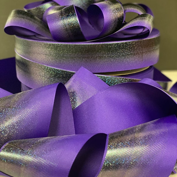 PURPLE BLACK OMBRÉ Glitter Hologram Grosgrain Ribbon