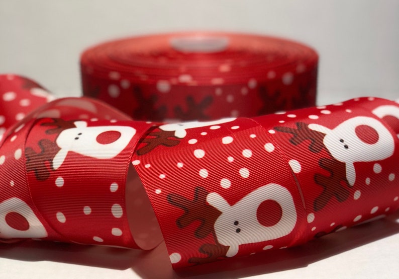 3 Riendeer Grosgrain ribbon 1.5 Christmas ribbon image 3