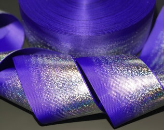 SILVER Purple hologram ombré glitter designer grosgrain ribbon