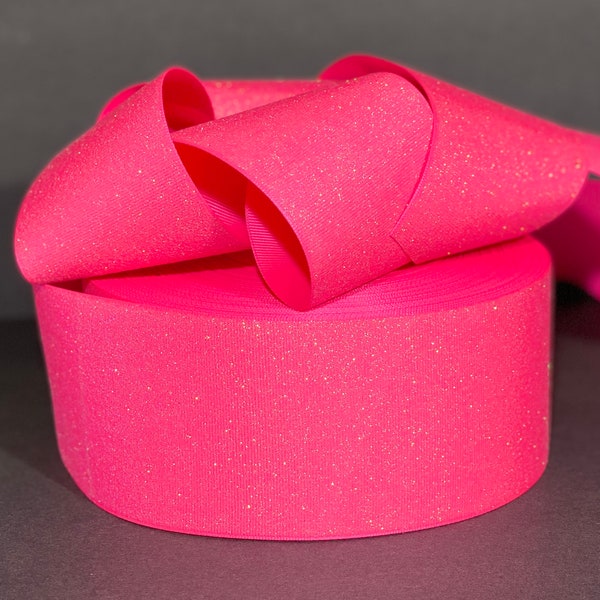 NEON PINK Heavy Glitter Tick Tock Cheer Grosgrain Ribbon