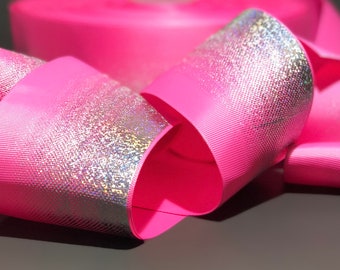SILVER Hot Pink Hologram Ombre Bling designer grosgrain ribbon