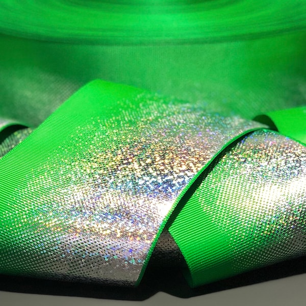 SILVER Emerald Green Shamrock Hologram Glitter Ombré Desingner Grosgrain Ribbon
