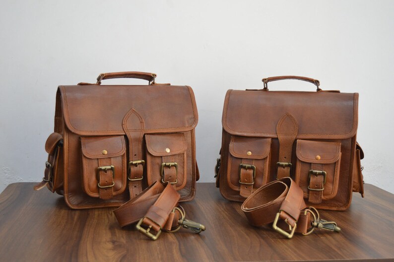 Vintage leather messenger brown goat hide luggage travel bag genuine briefcase
