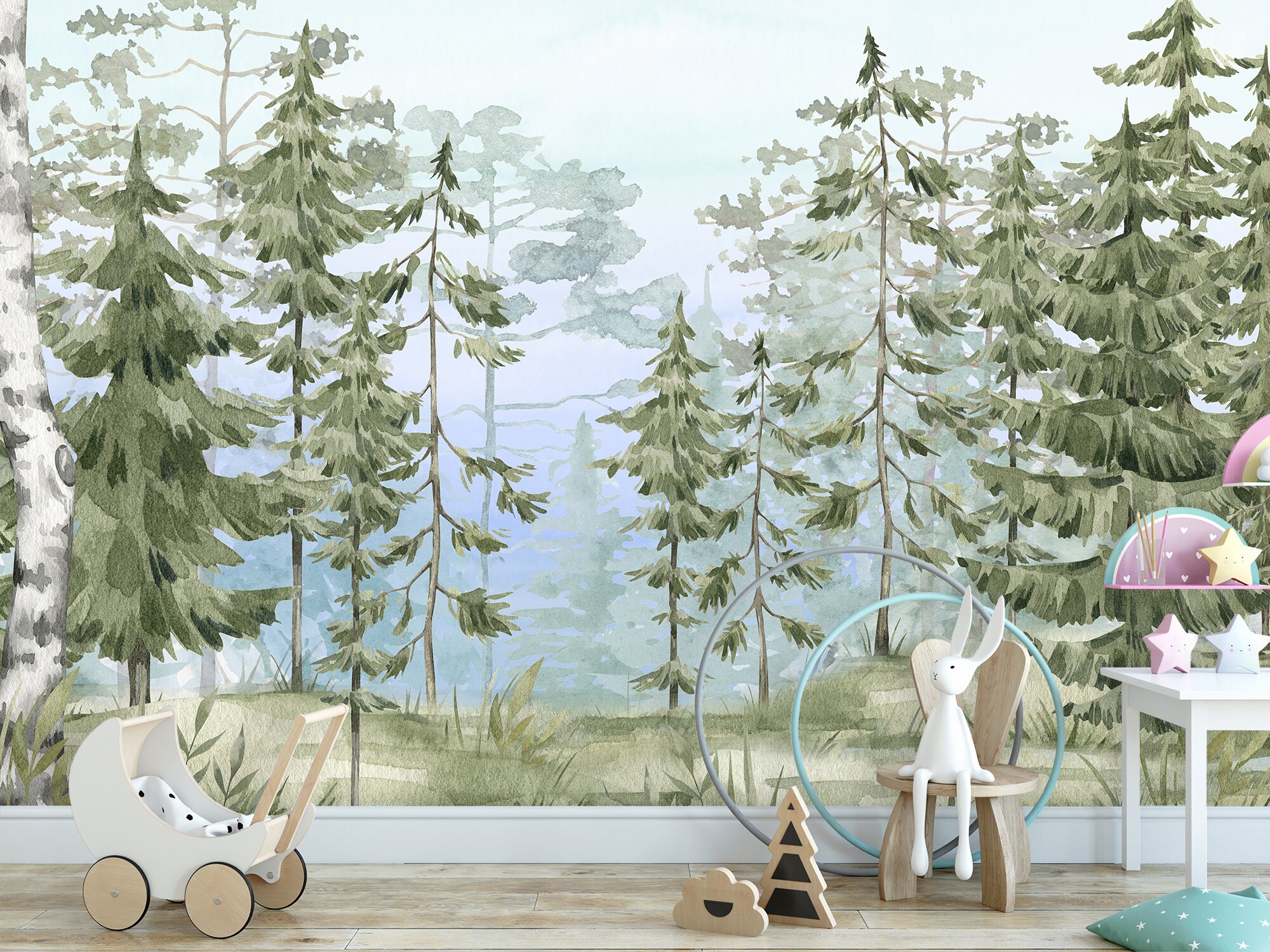 Watercolor Forest Wallpaper for Nursery Removable Pine Tree - Etsy
