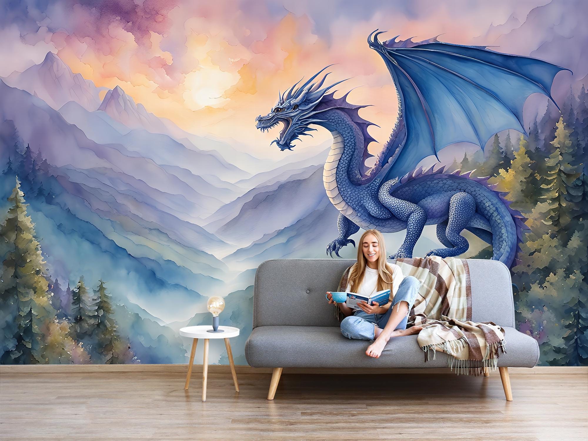 Magic Dragon Wallpaper Kids Room Removable, Fairy Tales Forest Wall ...