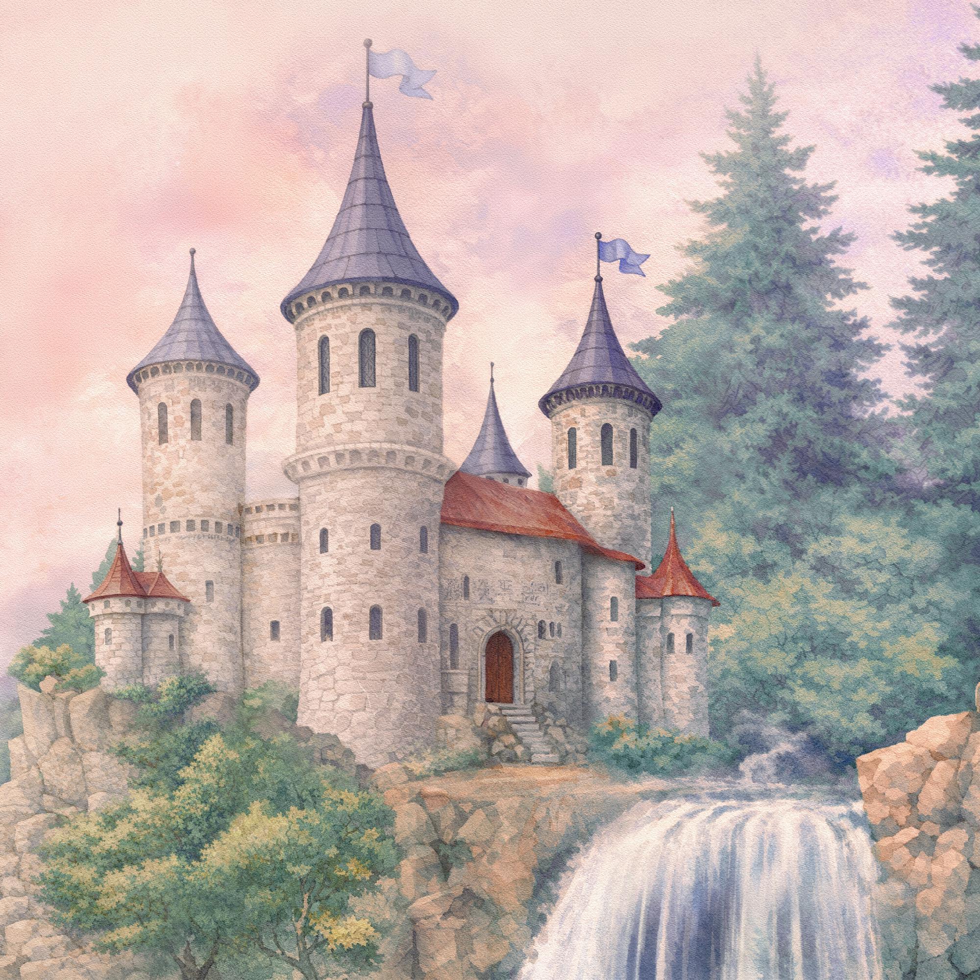 Watercolor Castle Fairytale Wall Mural, Magical Kingdom Wallpaper for ...