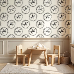 White western pattern wallpaper, cactus nursery hand drawn wall covering removable paper, cowboy horse wild west living room  accent decor