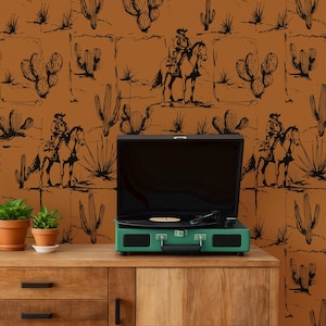 Western Cowboy Wallpaper, Rustic Horse & Cactus Wall Mural, Removable Peel and Stick, Farmhouse Non Woven Wallpaper, Rustic Wallpaper