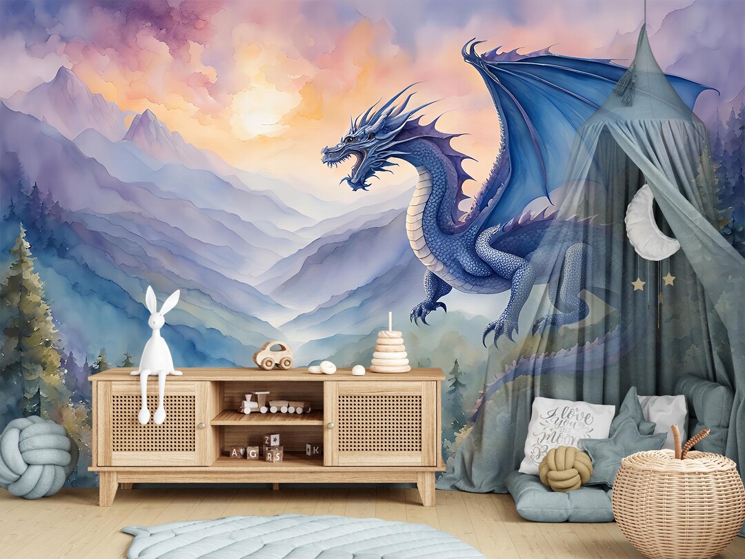 Magic Dragon Wallpaper Kids Room Removable, Fairy Tales Forest Wall ...