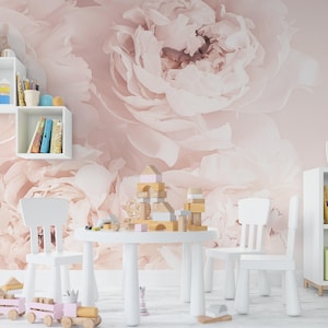 Soft Pastel Pink Peony Wallpaper for Nursery Removable Floral Wallpaper Living Room Peel and Stick Large Peony Wall Mural Bedroom Adhesive