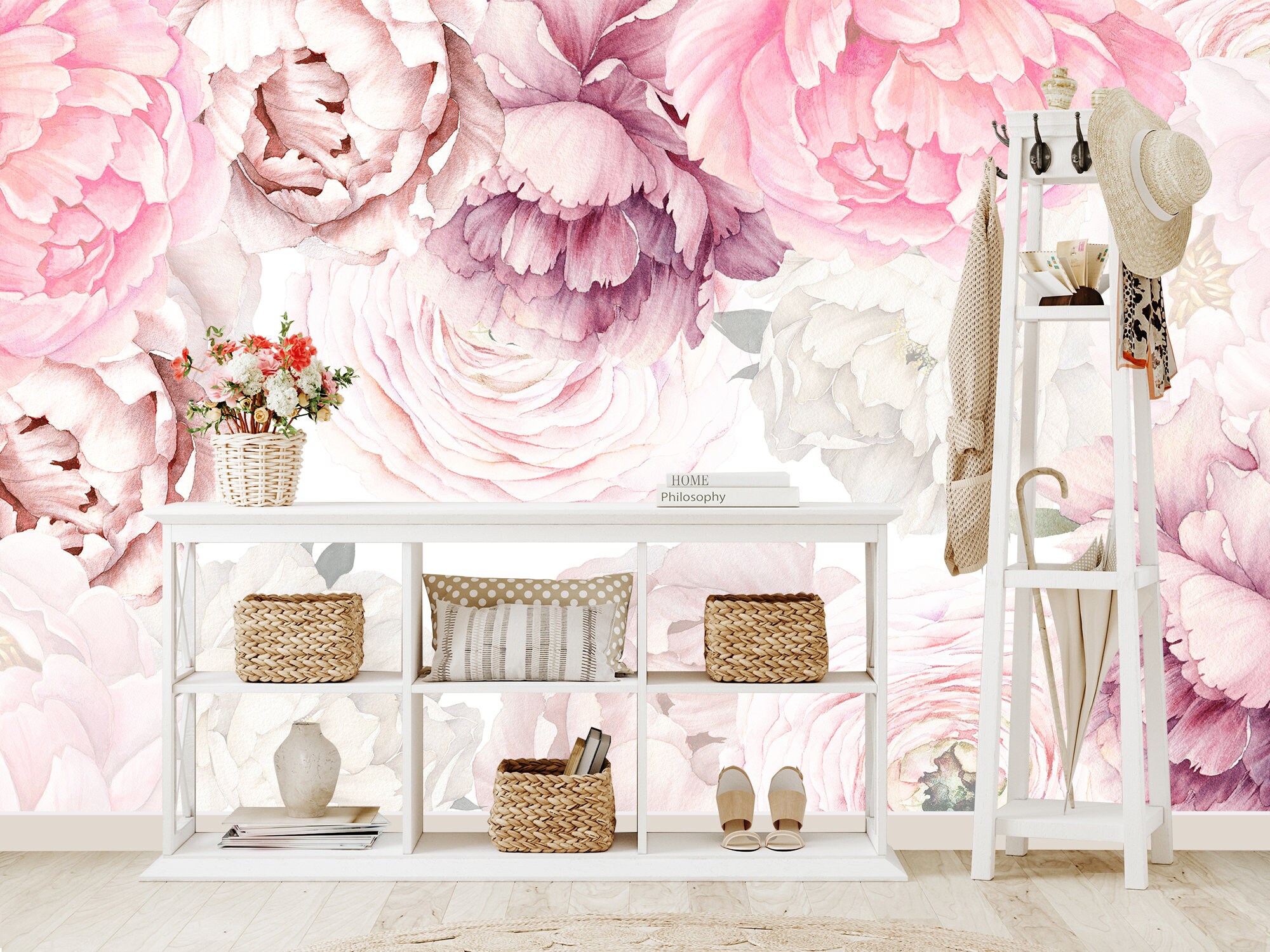 Watercolor Peony Wallpaper for Girl Nursery Removable Soft Pastel Pink ...