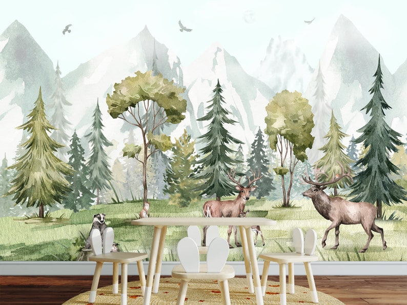 Woodland Animals Wallpaper Nursery Removable Watercolor Etsy