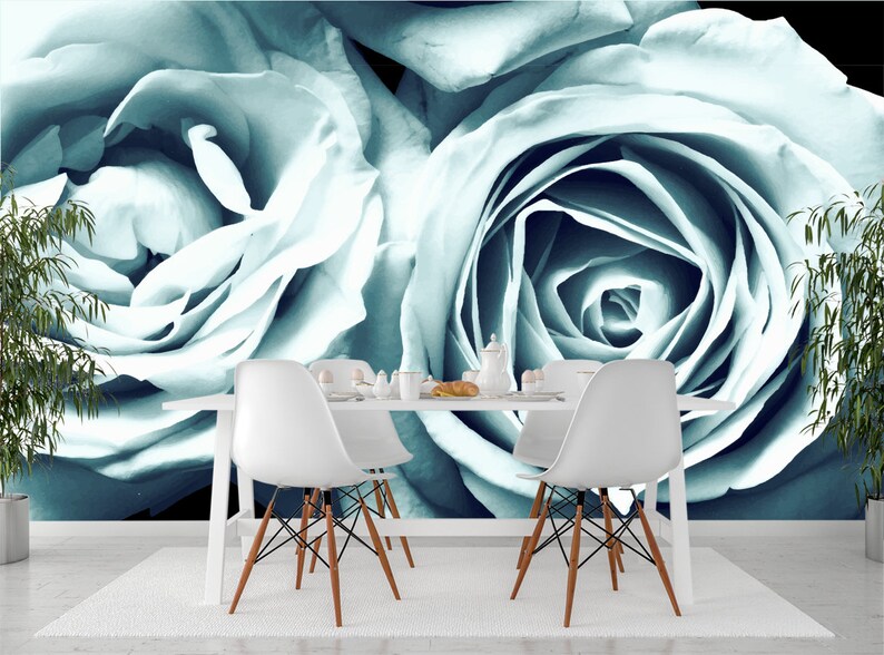 Mint Rose Wallpaper Floral Peel and Stick Removable Roses Wallpaper Mural Flowers Self Adhesive Nursery Wallpaper Bedroom Wall Art KS18