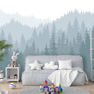 Pine Tree Forest Wallpaper Pastel Forest for Toddler Nursery Peel & Stick Wall Mural Mountains Ombre Wallpaper Bedrrom Woodland