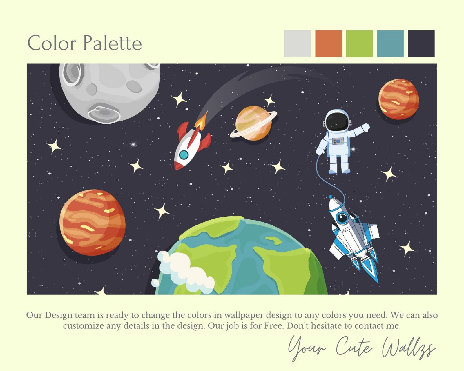 Galaxy Wallpaper Mural Baby Boy Room Removable. Spaceman Wallpaper Dark