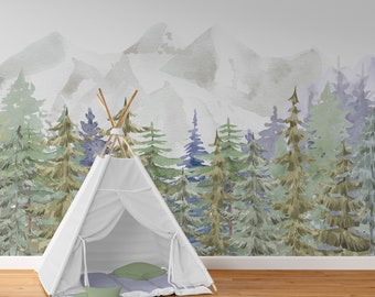 Pine Tree Wallpaper Forest Peel and Stick Mountain Mural Wallpaper Landscape Bedroom Removable Wall Decor Boy Playroom Wallpaper Roll Woven