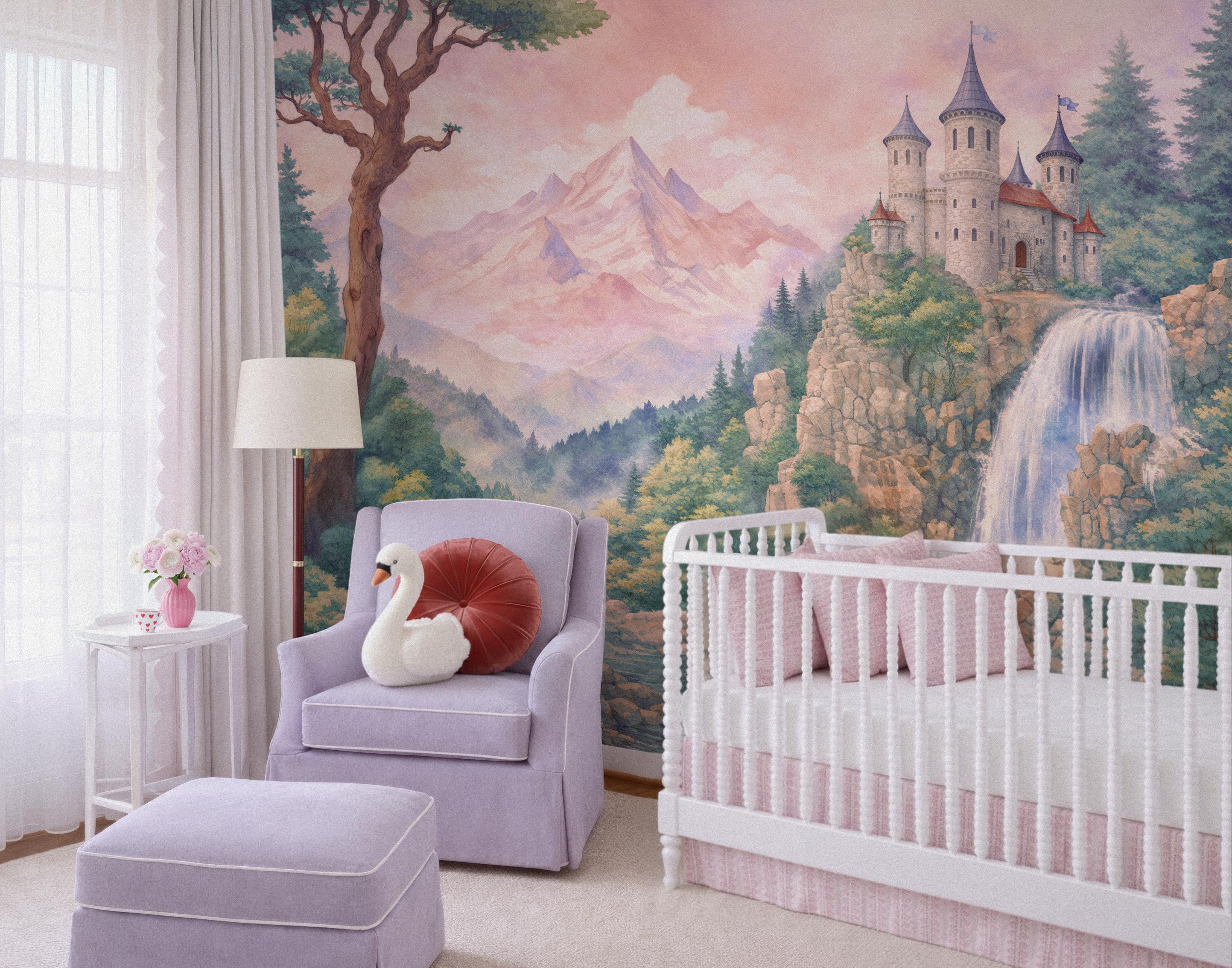 Watercolor Castle Fairytale Wall Mural, Magical Kingdom Wallpaper for ...