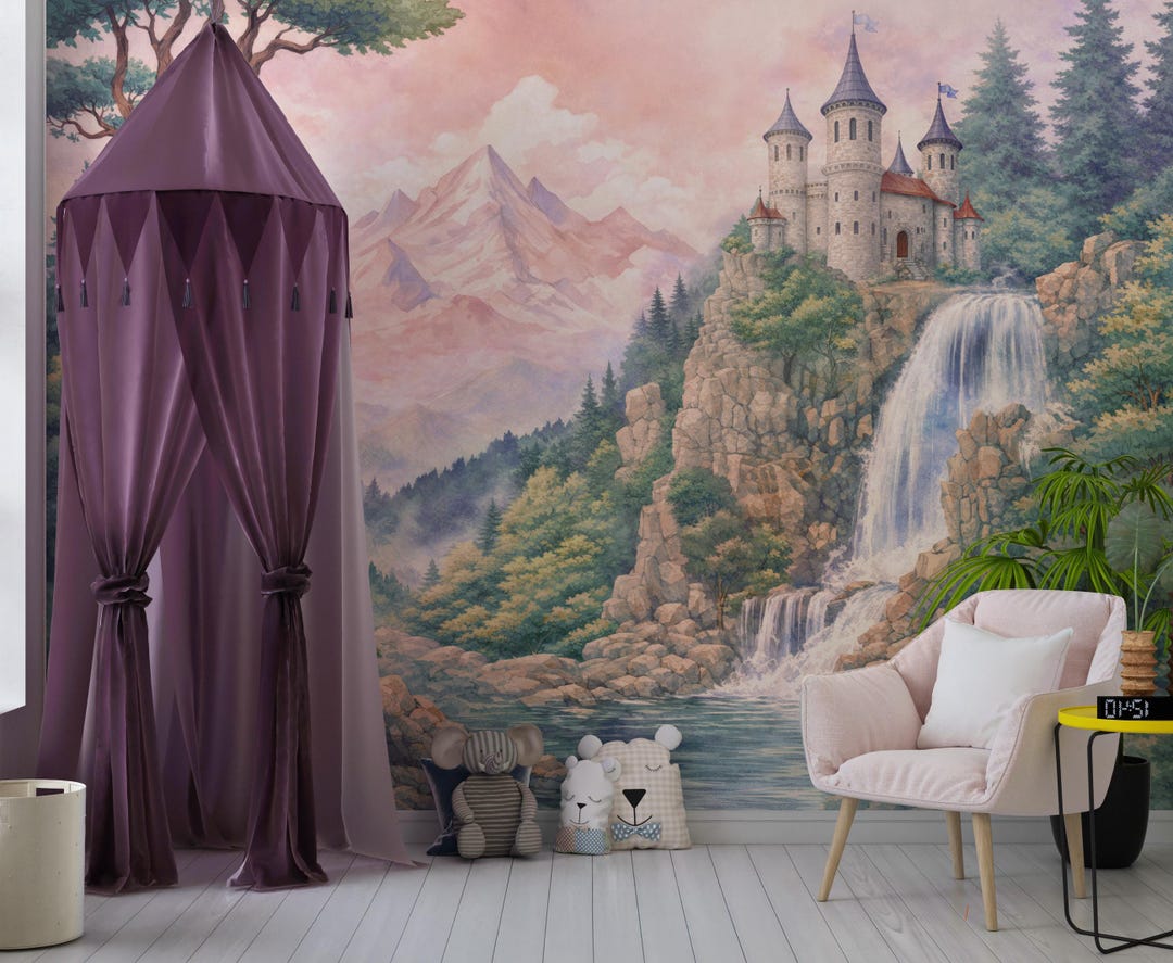 Watercolor Castle Fairytale Wall Mural, Magical Kingdom Wallpaper for ...