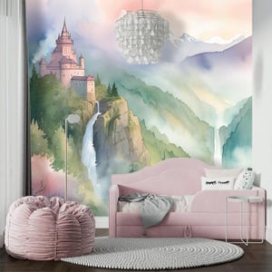 Magic Kingdom Princess Сastle Wallpaper Teen Girl Nursery Removable Anime Wall Paper Mural, Forest Mountain Wallpaper Kids Room Eco-Friendly