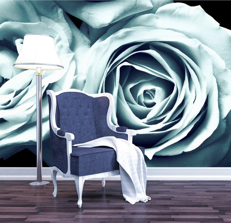 Mint Rose Wallpaper Floral Peel and Stick Removable Roses Wallpaper Mural Flowers Self Adhesive Nursery Wallpaper Bedroom Wall Art KS18