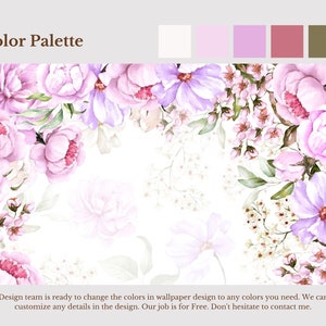 Floral Wallpaper with Name Girl Bedroom Watercolor Peony Flowers Wallpaper Peel and Stick Personalized Wallpaper Peonies Nursery Adhesive image 5