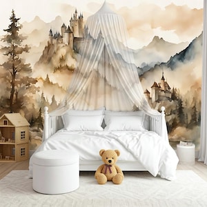 Magic Kingdom Princess Сastle Wallpaper Toddler Girl Nursery Removable, Forest Wall Paper Mural  Mountain Wallpaper Kids Room Eco-Friendly